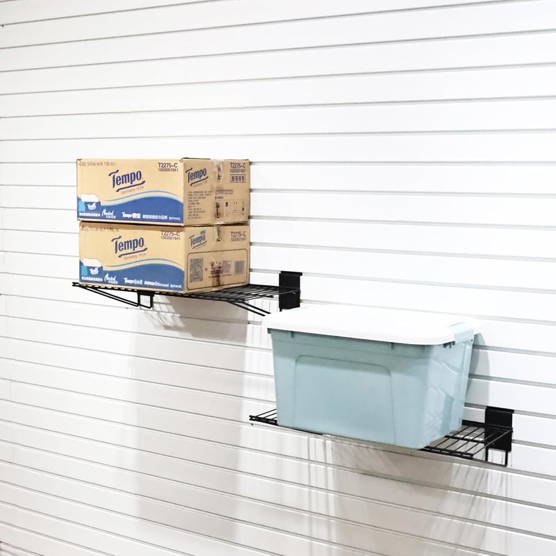 ATOOLA Slatwall Shelves 24 Inch, Heavy Duty Slatwall Accessories, Slat Wall Wire Shelf, Gargage Storage Slatboard Shelves (2 Pack) - Image 4